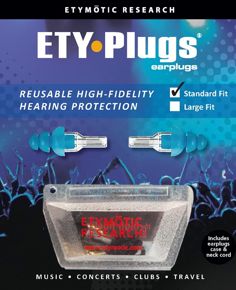 Etymotic Research ER20 High-Fidelity Earplugs (Concerts, Musicians, Airplanes, Motorcycles, Sensitivity and Universal Hearing Protection) - Standard, Clear Stem w/ Blue Tip